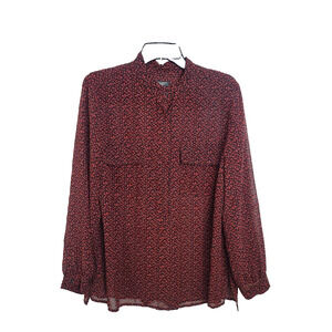 Talbots Red Spotted Print Semi-Sheer Pockets Long Sleeve Top Women's Size 16W